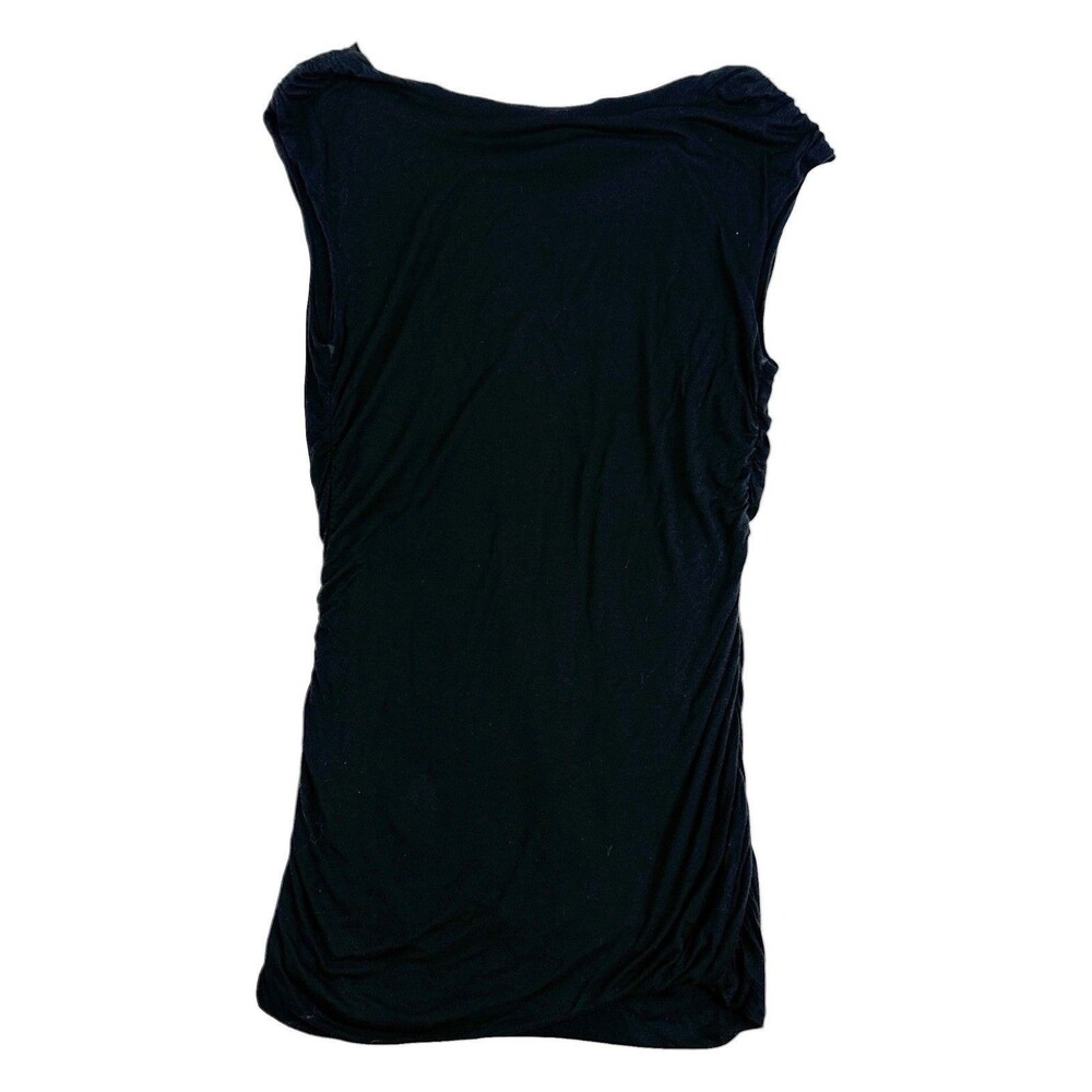 WD.NY Black Ruched Mini Dress Women’s Large Stretch Boat Neck Cap Sleeve - Picture 4 of 6